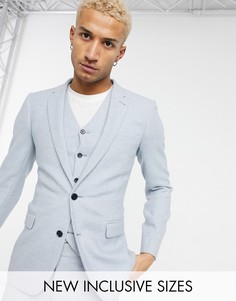 Голубой супероблегающий пиджак из саржи с добавлением шерсти ASOS DESIGN Wedding