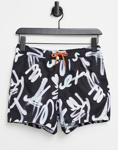 Короткие шорты для плавания с принтом в стиле граффити ASOS DESIGN-Черный цвет