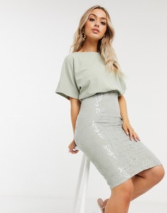 Платье-футляр шалфейно-зеленого цвета с расклешенными рукавами AX Paris-Зеленый цвет