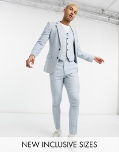 Синие супероблегающие брюки из саржевой ткани с добавлением шерсти ASOS DESIGN Wedding-Голубой