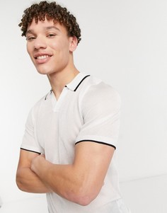 Белое трикотажное поло с сетчатой изнанкой и черной окантовкой ASOS DESIGN-Белый