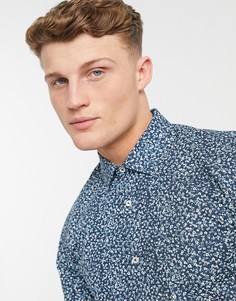 Голубая облегающая рубашка с мелким цветочным принтом Harry Brown-Голубой