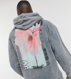 Oversized-худи с эффектом кислотной стирки, принтом "Tokyo" и цветком на спине ASOS DESIGN Tall-Серый