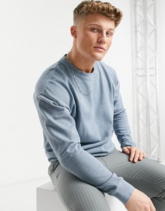 Синий выбеленный свитшот с вышитым логотипом "NLM" New Look-Голубой