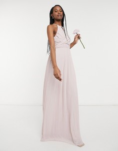 Серовато-бежевое плиссированное платье макси с запахом для подружки невесты TFNC-Розовый цвет