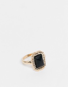 Золотистое кольцо с черным камнем и фактурными краями ASOS DESIGN-Золотистый