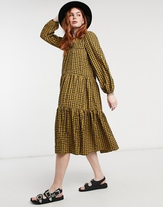 Ярусное фактурное платье миди с присборенной юбкой ASOS DESIGN-Многоцветный