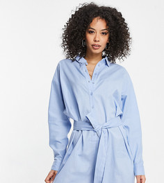 Голубой пляжный ромпер-рубашка с поясом ASOS DESIGN Tall-Коричневый цвет