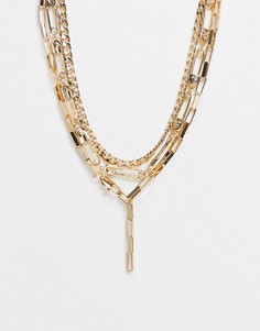 Золотистая ярусное ожерелье-лариат с английскими булавками ASOS DESIGN-Золотистый