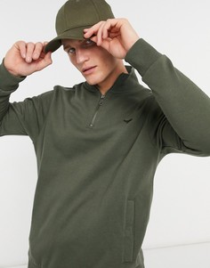 Комбинируемый свитшот цвета темный хаки на короткой молнии Threadbare-Зеленый цвет