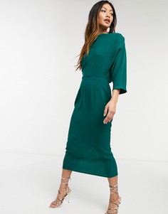 Зеленое платье-футляр миди со спущенными плечами ASOS DESIGN-Зеленый цвет