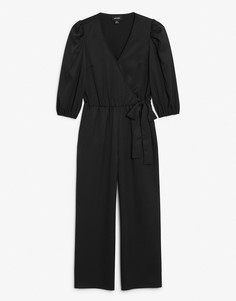 Черный трикотажный комбинезон с запахом Monki Tia