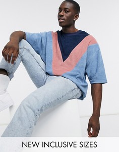 Сине-розовая махровая oversized-футболка в стиле колор блок ASOS DESIGN-Розовый цвет