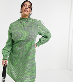 Платье мини с длинными рукавами в мелкую клетку Daisy Street Plus-Зеленый цвет