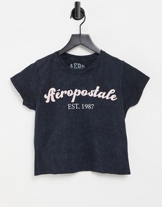 Футболка с эффектом кислотной стирки Aeropostale Est. 1987-Черный цвет
