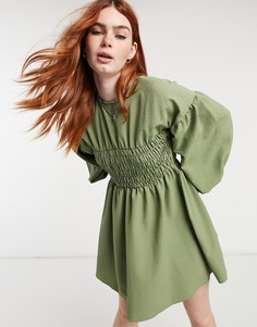 Фактурное платье мини цвета хаки с присборенным лифом ASOS DESIGN-Зеленый цвет