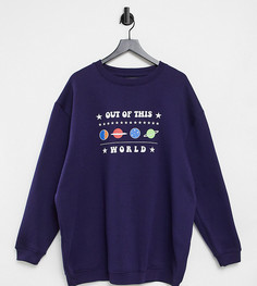 Свободный свитшот с принтом "Out of this world" Daisy Street Plus-Темно-синий