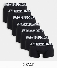 Набор из 7 черных боксеров-брифов с большим логотипом на поясе Jack & Jones-Черный цвет