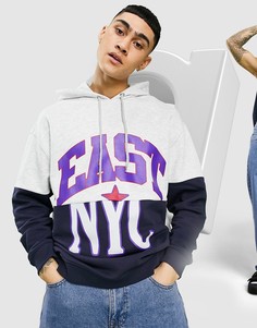 Oversized-худи с университетским принтом в стиле колор блок ASOS DESIGN-Серый