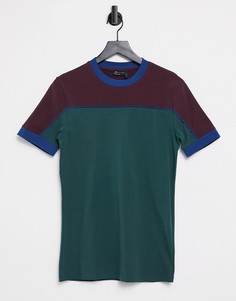 Зелено-бордовая обтягивающая футболка в стиле колор блок ASOS DESIGN-Красный