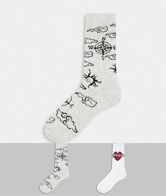 Набор из двух пар спортивных носков с принтом в виде татуировок ASOS DESIGN-Белый