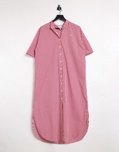 Красное платье-рубашка макси в вертикальную полоску Lacoste-Многоцветный