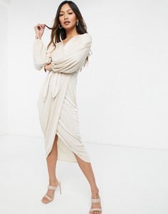 Светло-бежевое платье из джерси с запахом спереди Closet London-Светло-бежевый