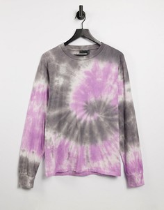 Oversized-лонгслив со спиралевидным принтом тай-дай ASOS DESIGN-Сиреневый