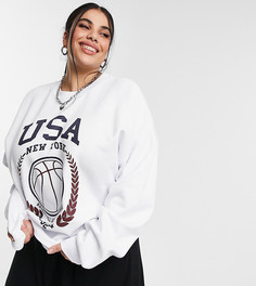 Белый oversized-свитшот с принтом "USA Baseball" ASOS DESIGN Curve