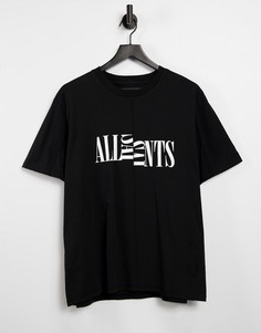 Черная футболка с разрезанным принтом логотипа AllSaints Nico-Черный цвет
