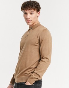 Вязаный джемпер на пуговицах BOSS Business Bono-Бежевый