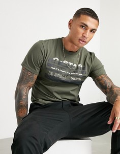 Зеленая футболка с полосками и логотипом G-Star Originals-Зеленый цвет