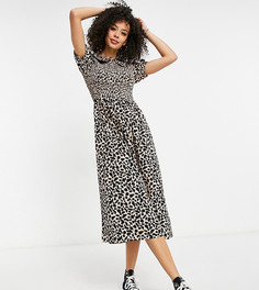 Свободное платье миди с воротником и звериным принтом New Look Tall-Черный цвет