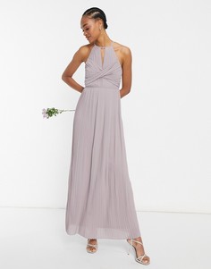 Серое плиссированное платье макси с запахом для подружки невесты TFNC-Серый