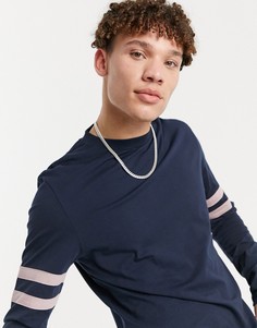 Темно-синий лонгслив с полосками на рукавах ASOS DESIGN