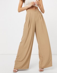 Бежевые плиссированные брюки с широкими штанинами Flounce London-Коричневый цвет