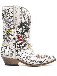 Golden Goose ковбойские ботинки с принтом граффити