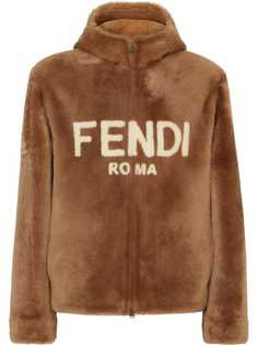 Fendi короткая шуба из овчины с капюшоном и логотипом