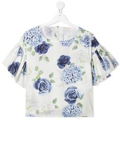 Monnalisa футболка с цветочным принтом