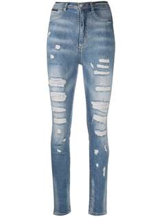 Philipp Plein джинсы с завышенной талией и эффектом потертости