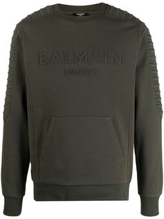 Balmain толстовка с тисненым логотипом и вставками в рубчик