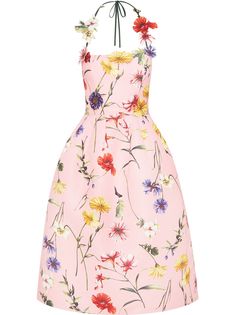 Oscar de la Renta платье с вырезом халтер и цветочным принтом