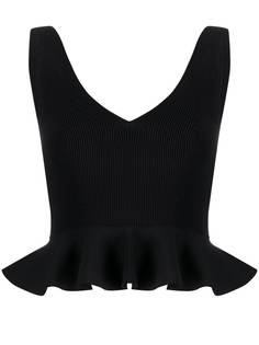 Alexander McQueen топ в рубчик с V-образным вырезом и баской