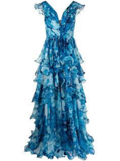 Marchesa Notte платье с V-образным вырезом и оборками