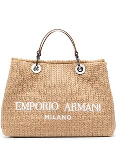 Emporio Armani соломенная сумка-тоут с вышитым логотипом