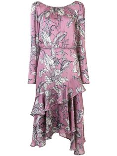 Marchesa Notte платье миди асимметричного кроя с цветочным принтом