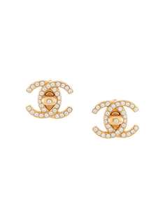 Chanel Pre-Owned серьги-клипсы 1996-го года с логотипом CC и стразами