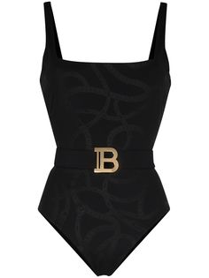 Balmain купальник с поясом и принтом