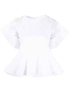 Alberta Ferretti блузка с баской и цветочной вышивкой