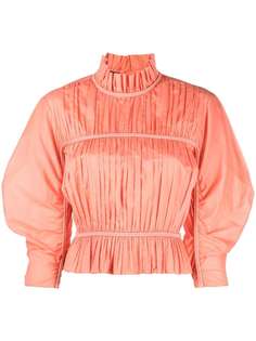 Alberta Ferretti high-neck pleated peplum blouse